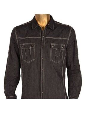 NWT Plantini Black White Stripe Snap Studded Shirt - M